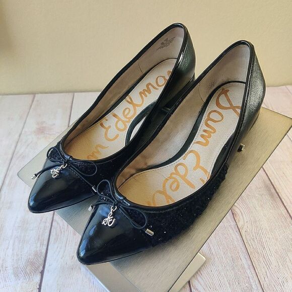 Sam Edelman Lily black tweet leather pointy flats sz 8 - Picture 1 of 10